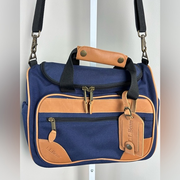 Luggage L.L. Bean Utility Adventurer Mini Duffle Bag Carryon Navy Leather Accent - Picture 2 of 12